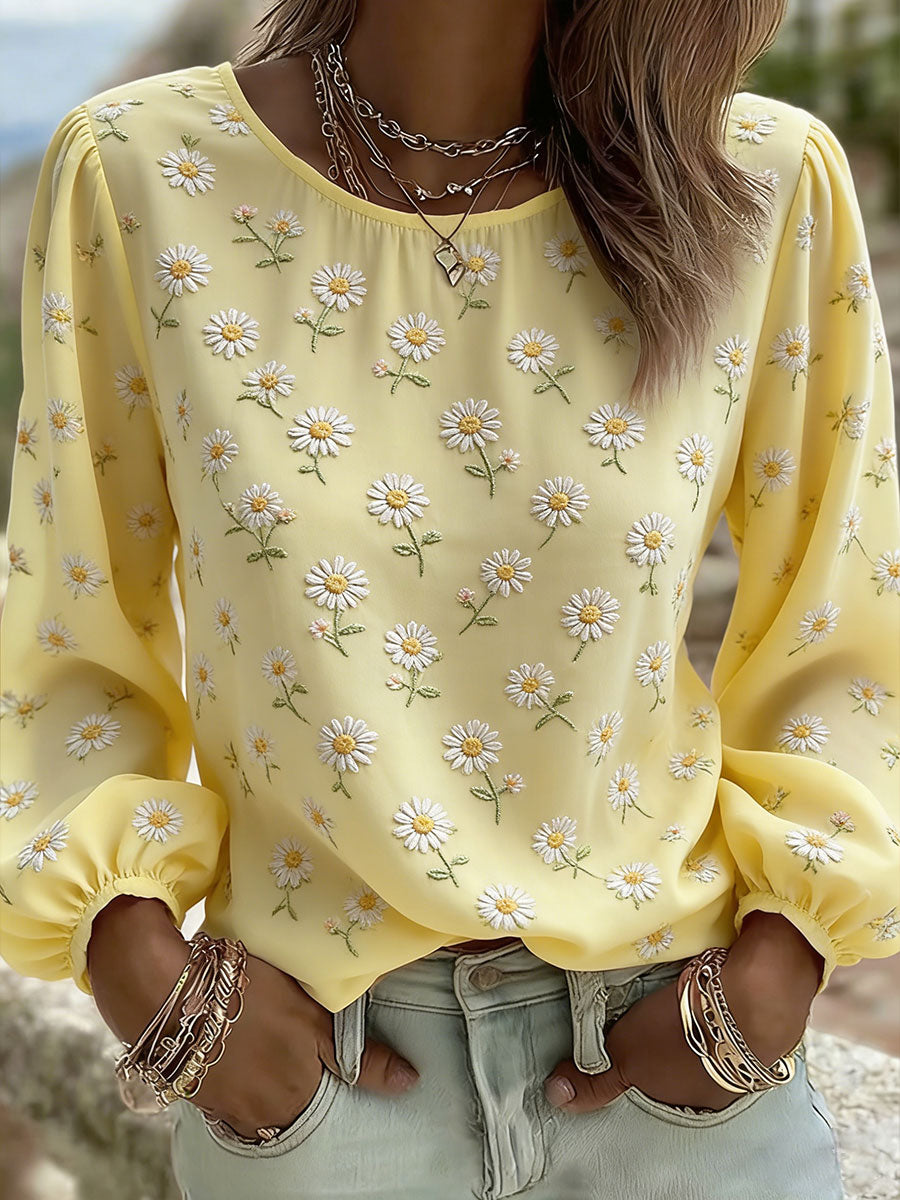 Women's Daisy Art Print Casual T-Shirt