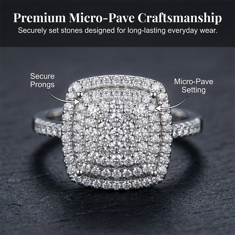 Brilliant Double Halo Square Ring for Women