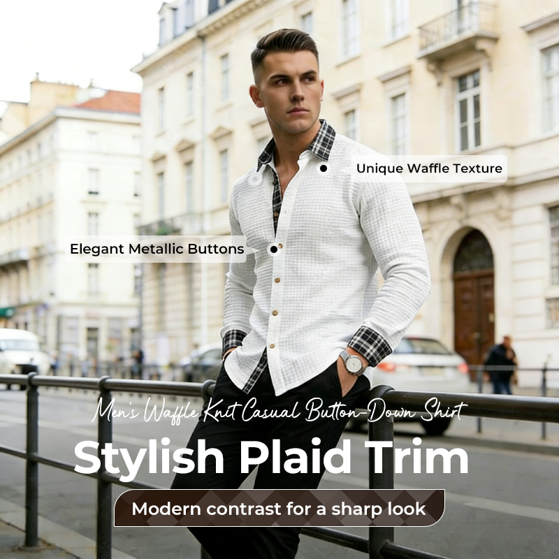 Men's Waffle Knit Casual Button-Down Shirt