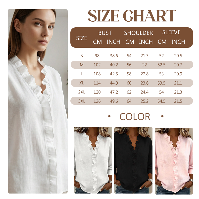 Women's Ruffle V-Neck Long Sleeve Blouse