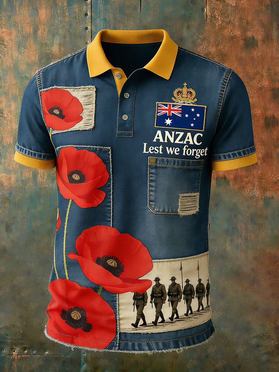 Retro Australian Art Print Casual Polo Shirt