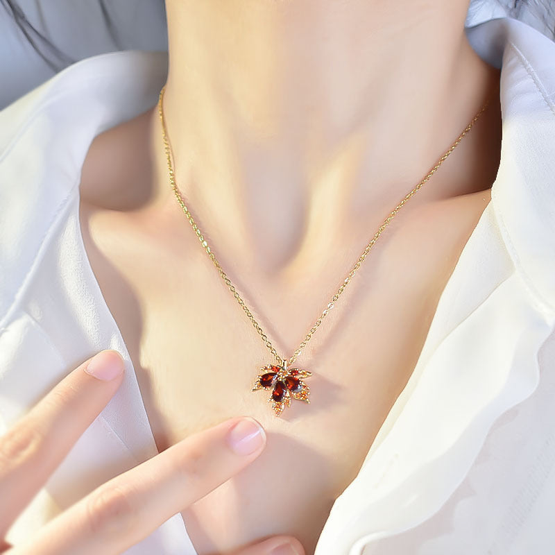 Classic Red Maple Leaf Pendant Necklace