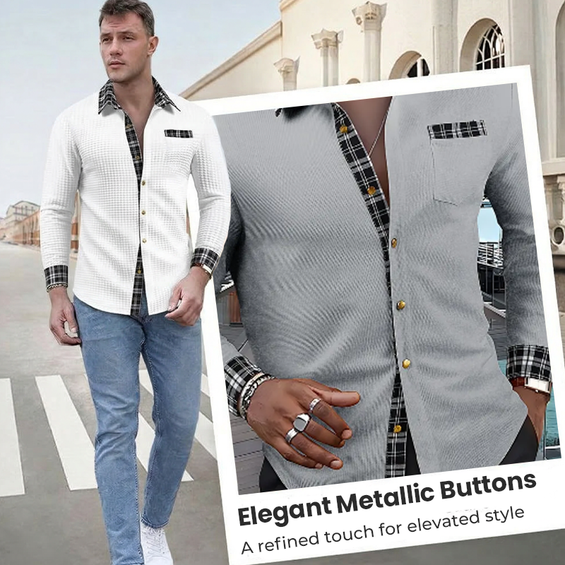 Men's Waffle Knit Casual Button-Down Shirt