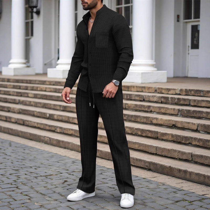⏳Time-Limited Special⏰Men’s Casual Waffle Shirt Pants 2-Piece Set