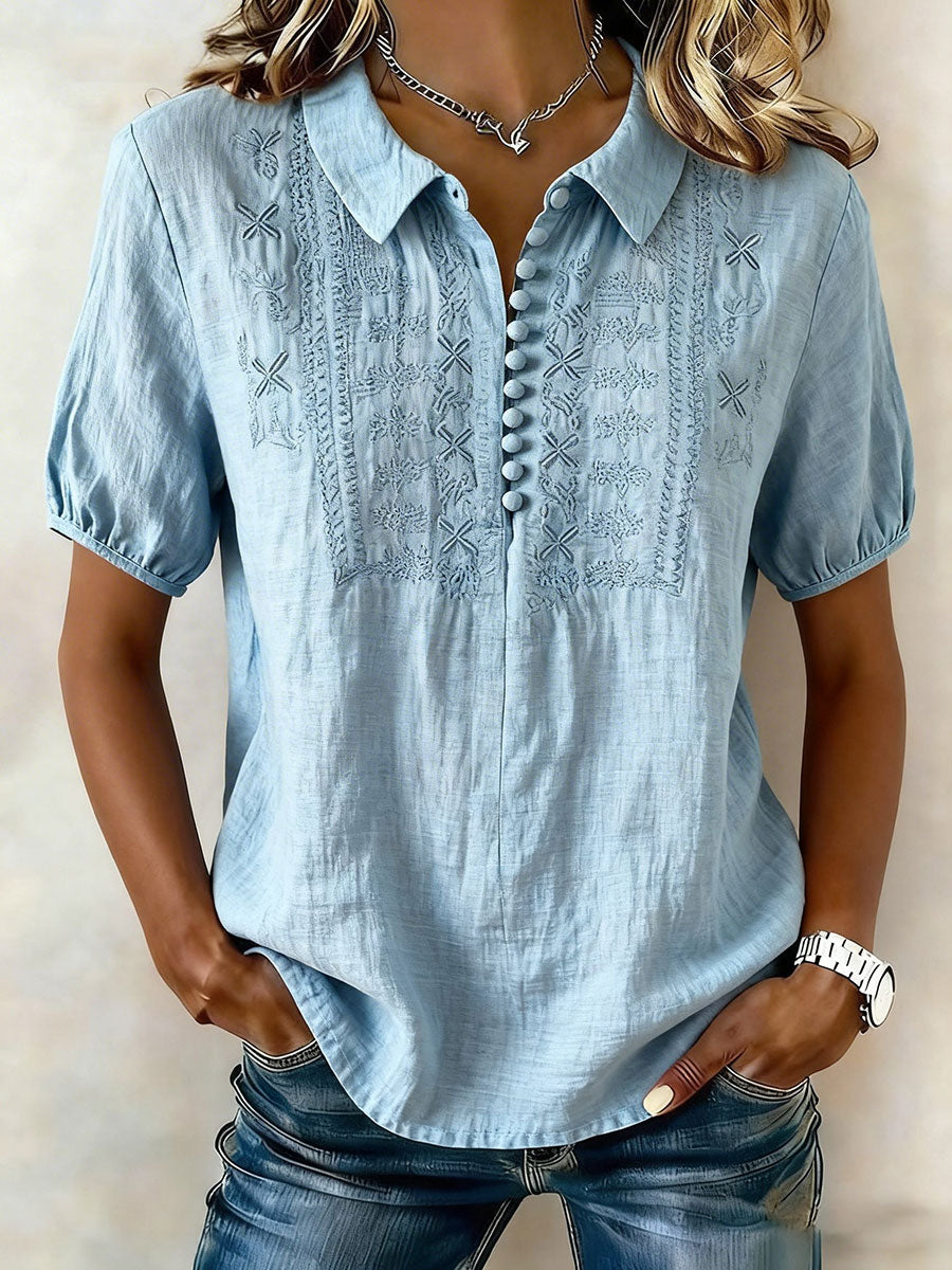 Women's Floral Cotton-Linen Casual T-Shirt