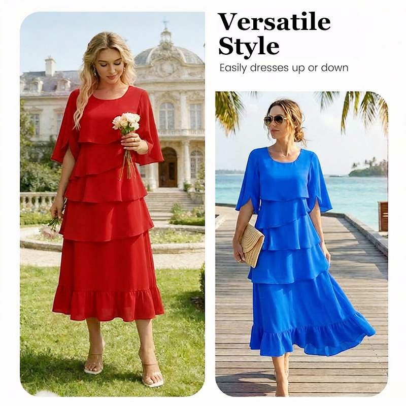 Elegant Tiered Ruffle Sleeve Dress💃✨Effortlessly Unleash Your Charm