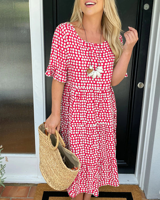 🎁 Hot Sale🎁50%OFF💥Round Neck Polka Dot Print Midi Dress