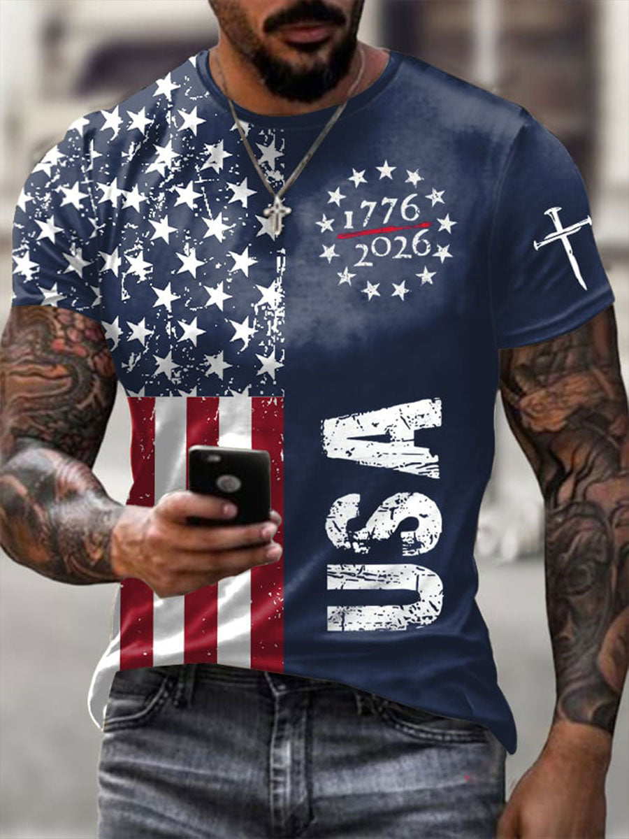 Men's USA 1776-2026 Printed Casual T-Shirt