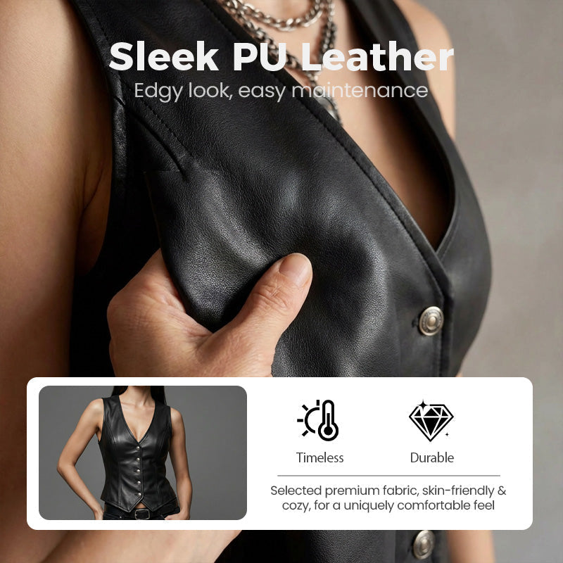 Women’s Leather V-Neck Button-Front Vest