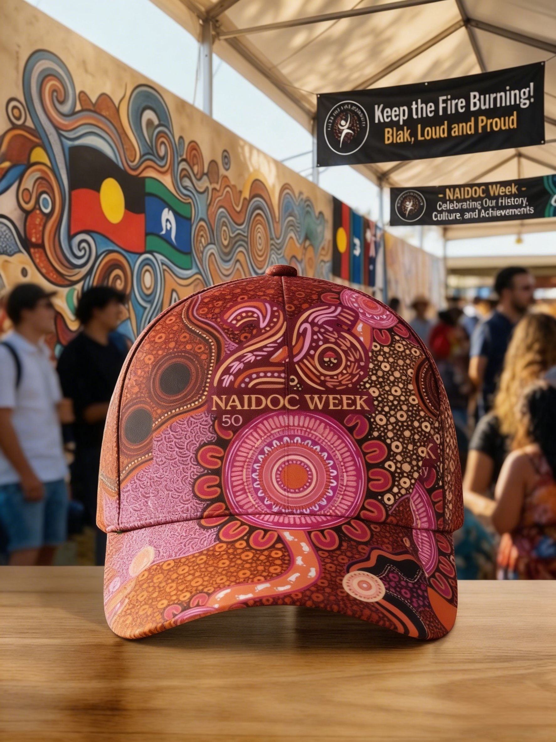 Vintage AU Aboriginal Art NAIDOC Week Printed Washed Hat