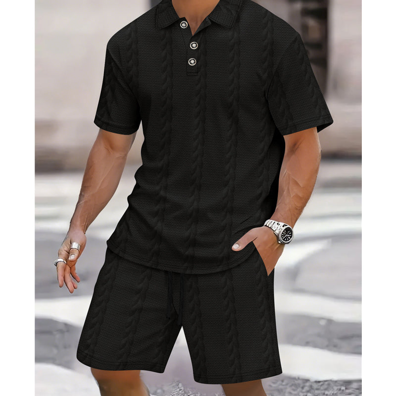 Men's Cable-Knit Shirt & Shorts 2-Piece Set