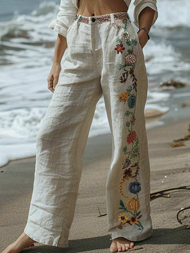 Women's Casual Daily Button Side Straight Pants