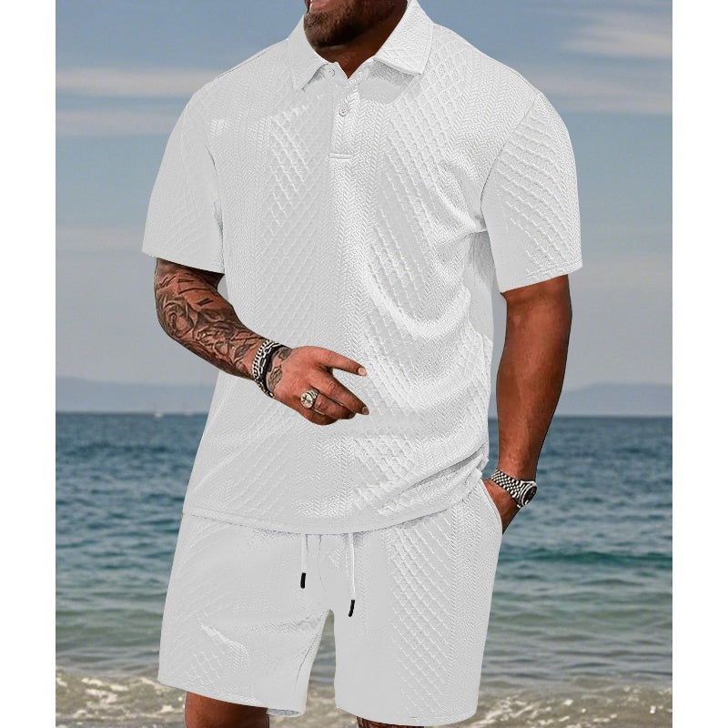 🔥Hot Sale 58% Off💥Men’s Diamond Pattern Turn-Down Collar Short Sleeve Top & Drawstring Shorts 2-Piece Set