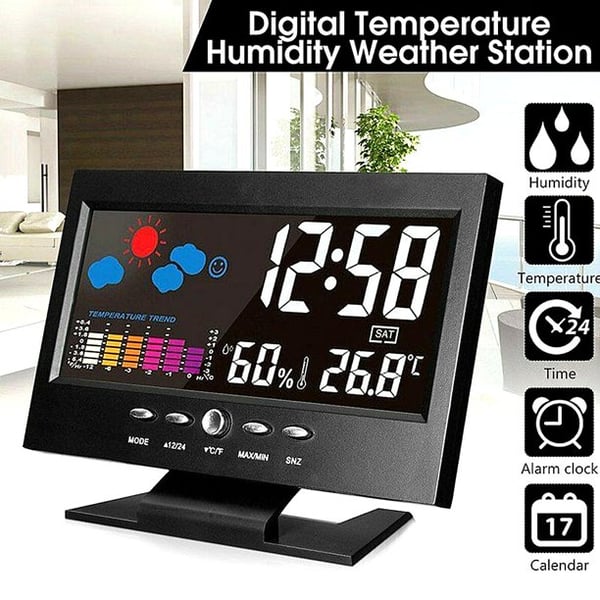 🌡️ ✨ Digital LED Weather Station - Temperature & Humidity Monitor with Forecast Display & Table Alarm Clock 📊⏰