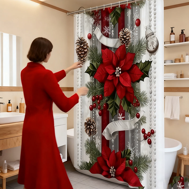 🎅Christmas Red Print Holiday Shower Curtain