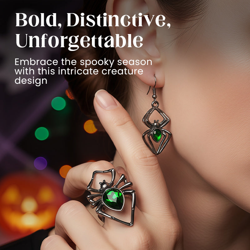 Halloween Green Artificial Gemstone Jewelry Three-Piece Set