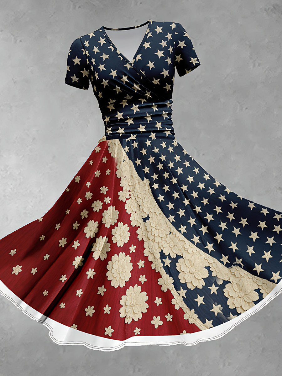 Women's Patriotic Floral Print Dress