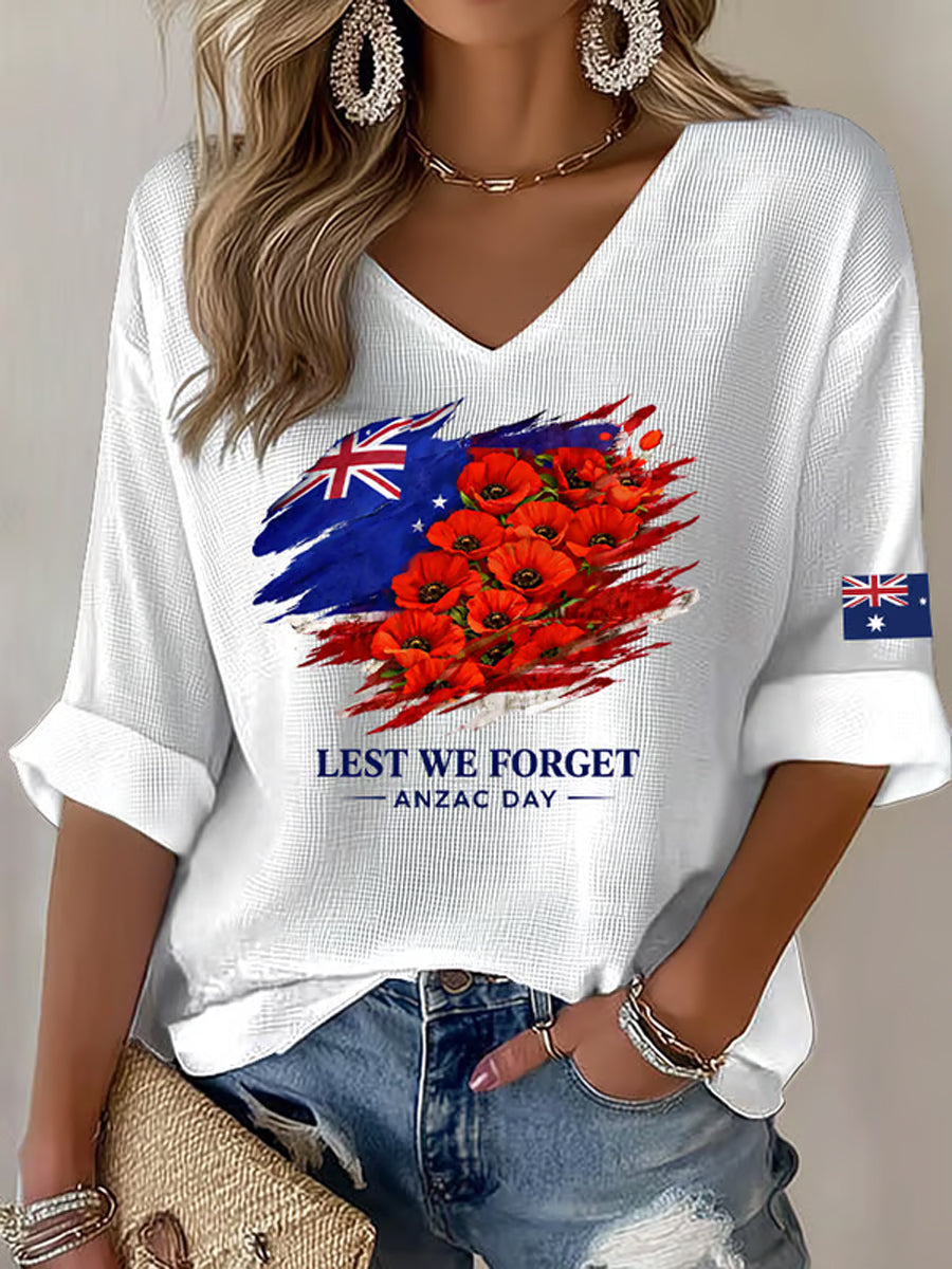 Women's Australia Anzac Day Lest We Forget Print Waffle T-shirt