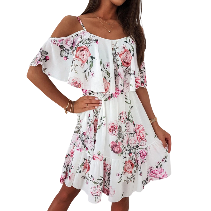 Women's Floral Cold-Shoulder Ruffle Dress