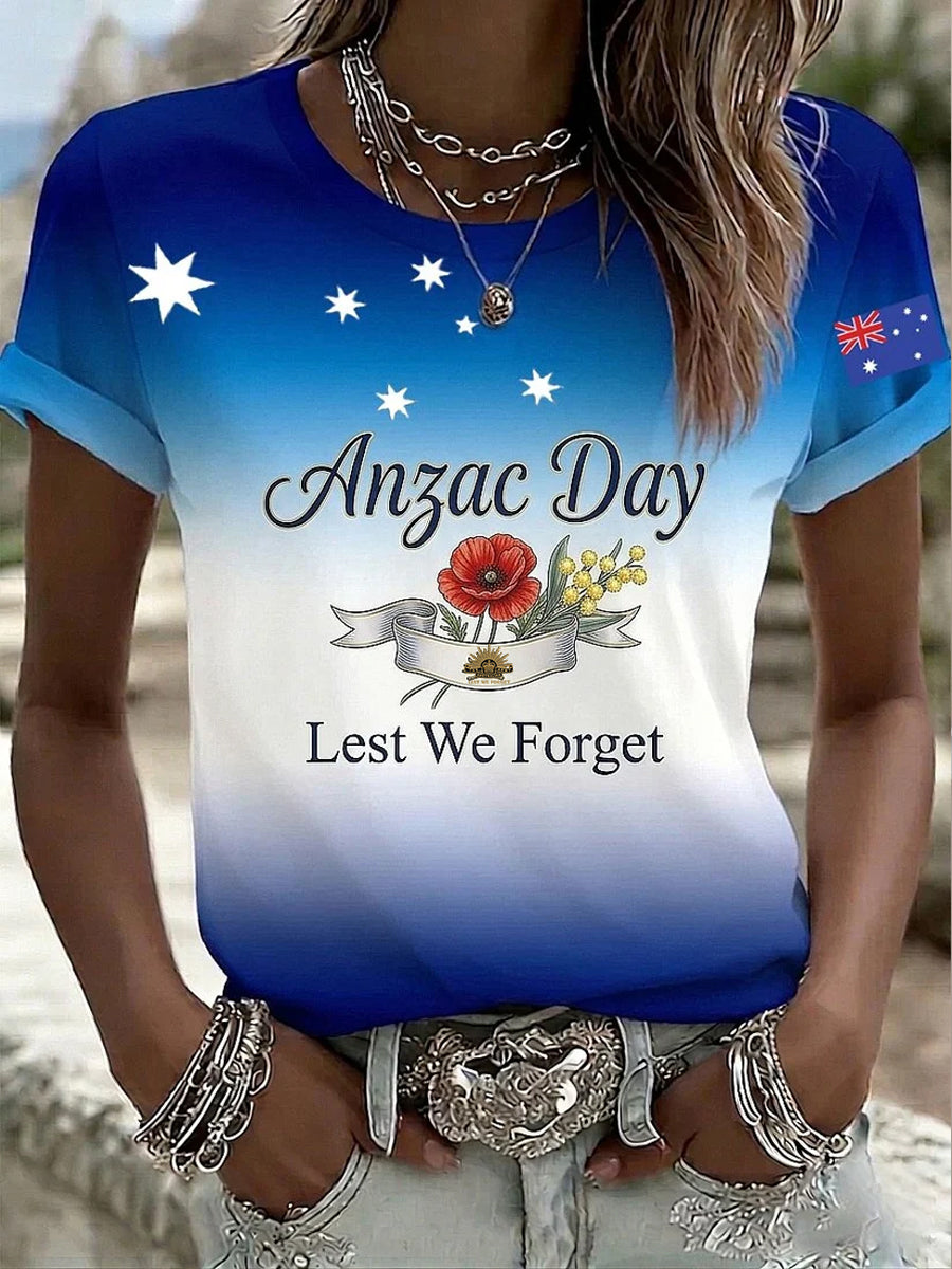 Women's Australia Anzac Day Lest We Forget Print Short Sleeve T-shirt