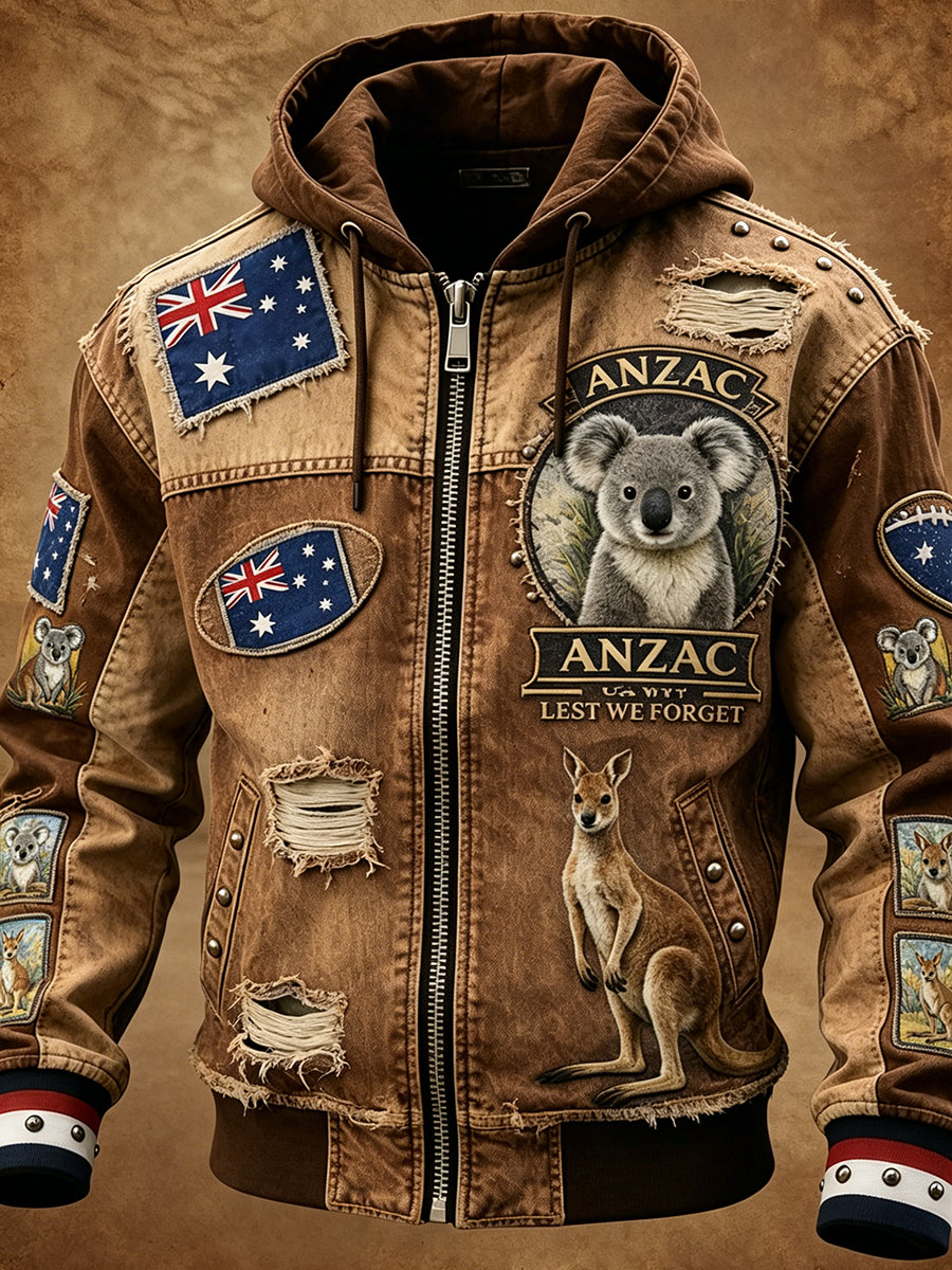 Retro Australian Art Print Casual Hoodie Jacket