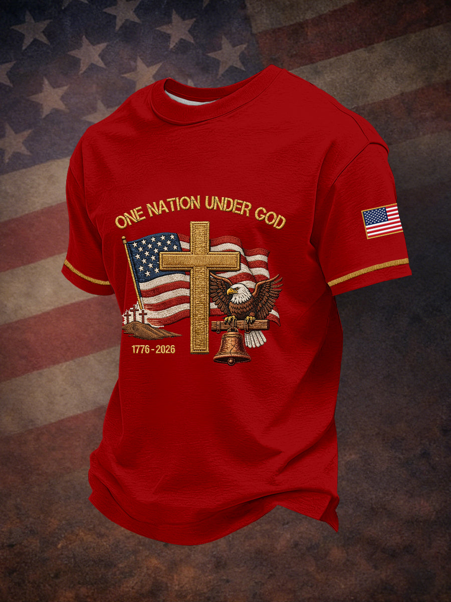 Men's One Nation Under God Embroidery Pattern T-Shirt