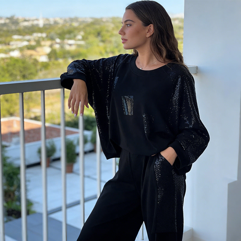 Elegant Round Neck Sequin Casual Set【FREE SHIPPING】