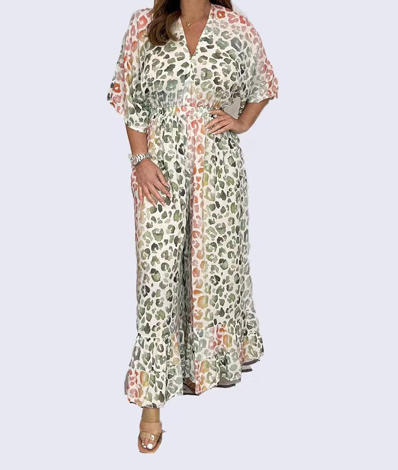 💖Last Day Sale 50% OFF💃V-neck Leopard Print Loose Wide Leg Dress Pants