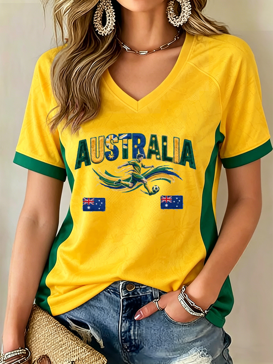 Women's Australian football Lover V-neck off-shoulder short-sleeved T-shirt