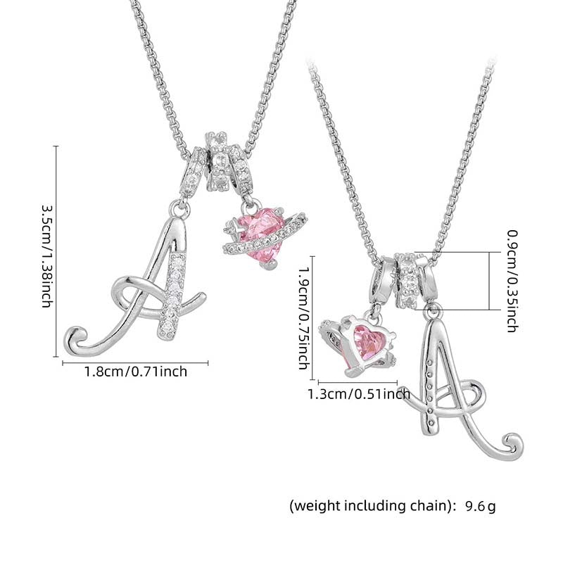 Initial Letter Necklace with Pink Heart Charm