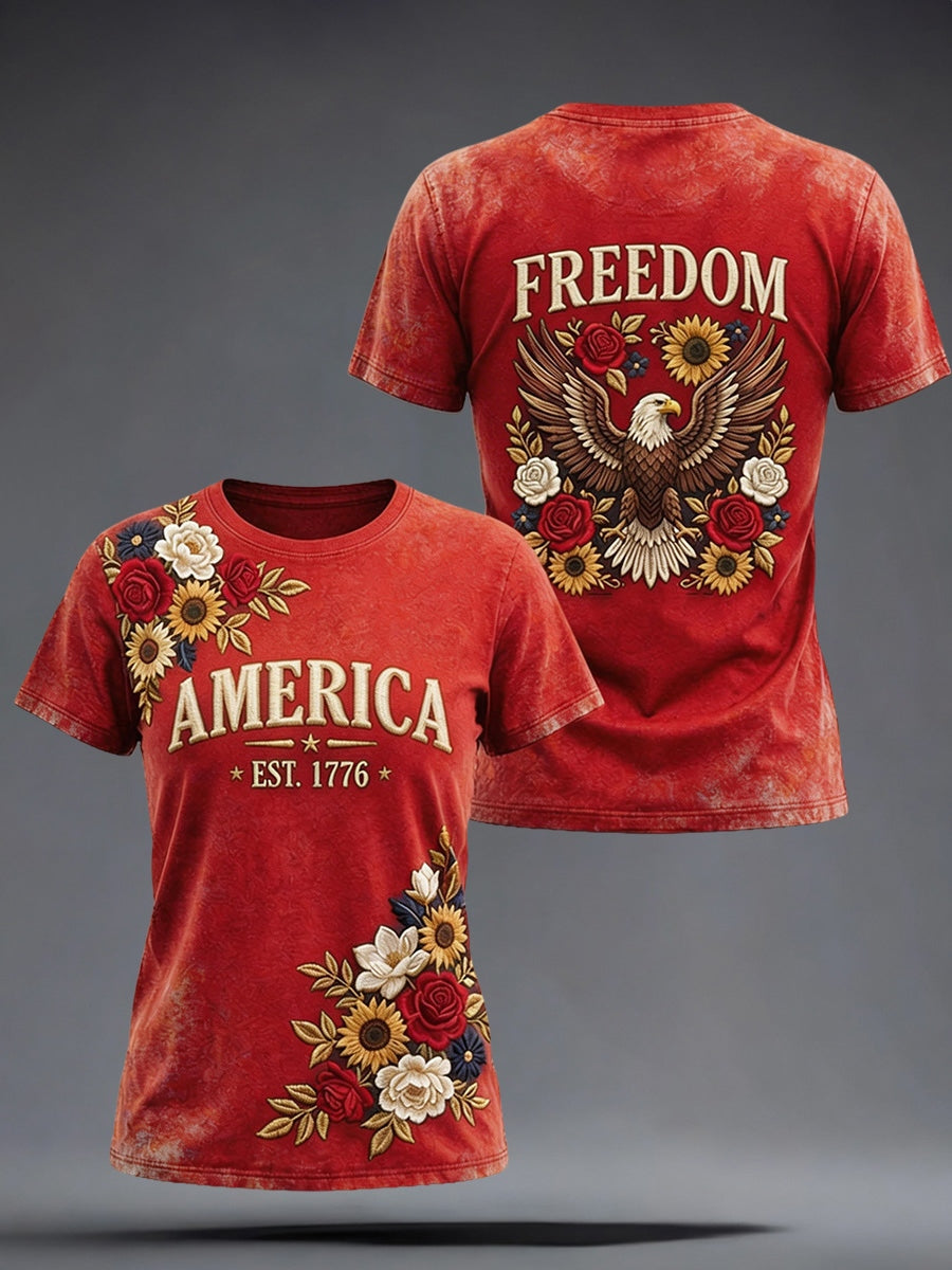 Men's American inspired Floral Embroidery Pattern T-Shirt