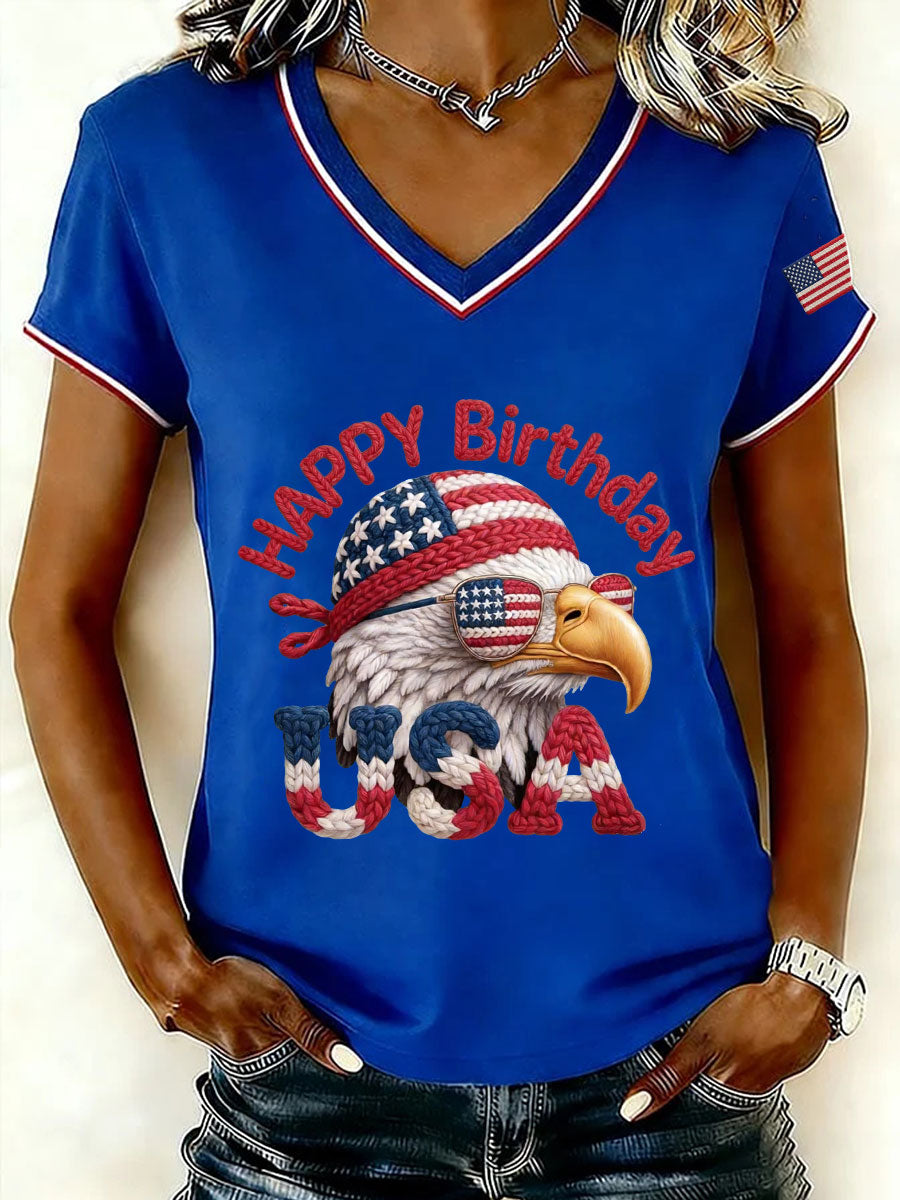 Women's Happy Birthday USA V-Neck T-Shirts