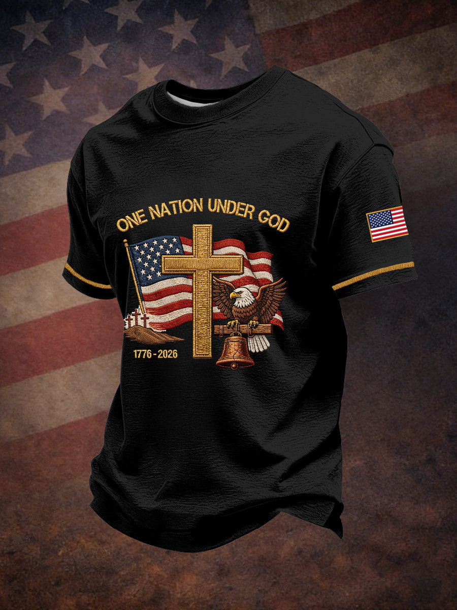 Men's One Nation Under God Embroidery Pattern T-Shirt