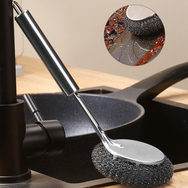 Multi-Purpose Stainless Steel Scrub Brush with Handle