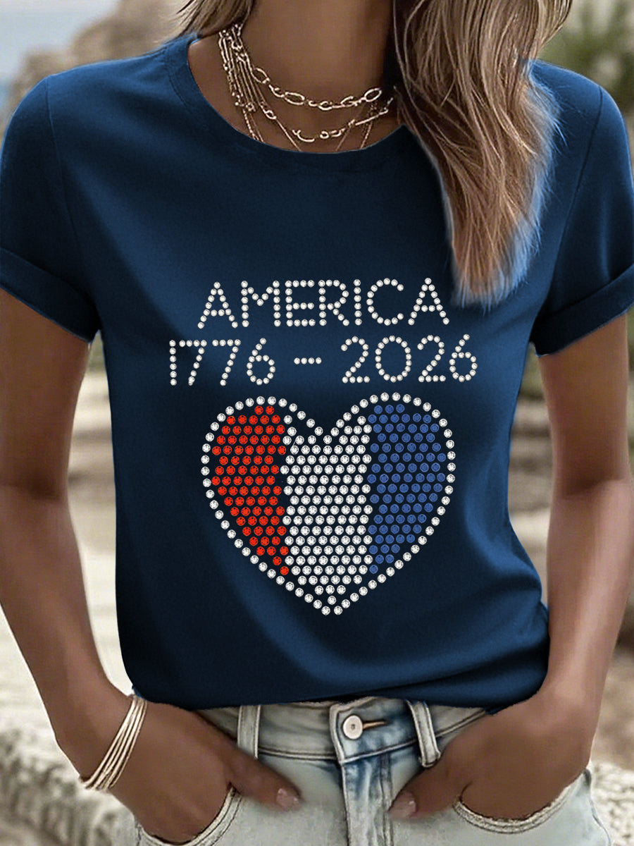 Women's America 1776-2026 Rhinestone Pattern T-Shirt