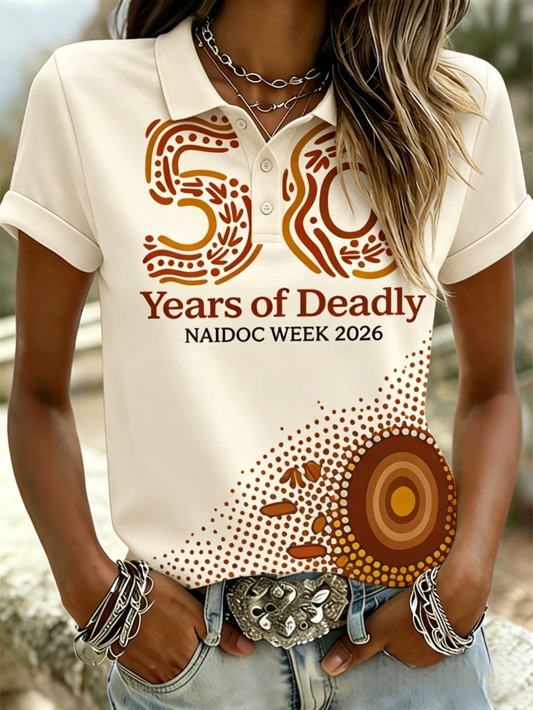 Women's AU Aboriginal Art NAIDOC Week Printed Short-Sleeve Polo Shirt