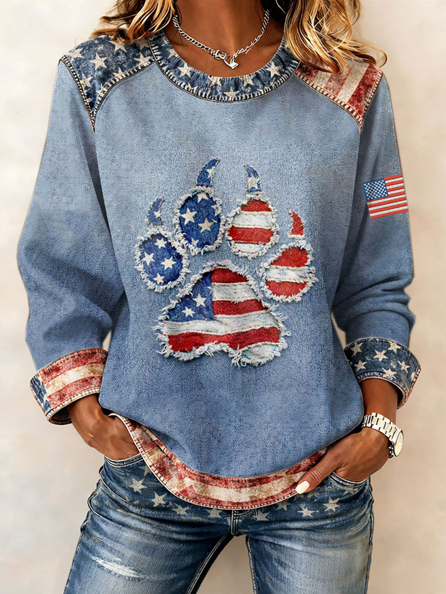 Women's American Flag Dog Paw Print Sweatshirts