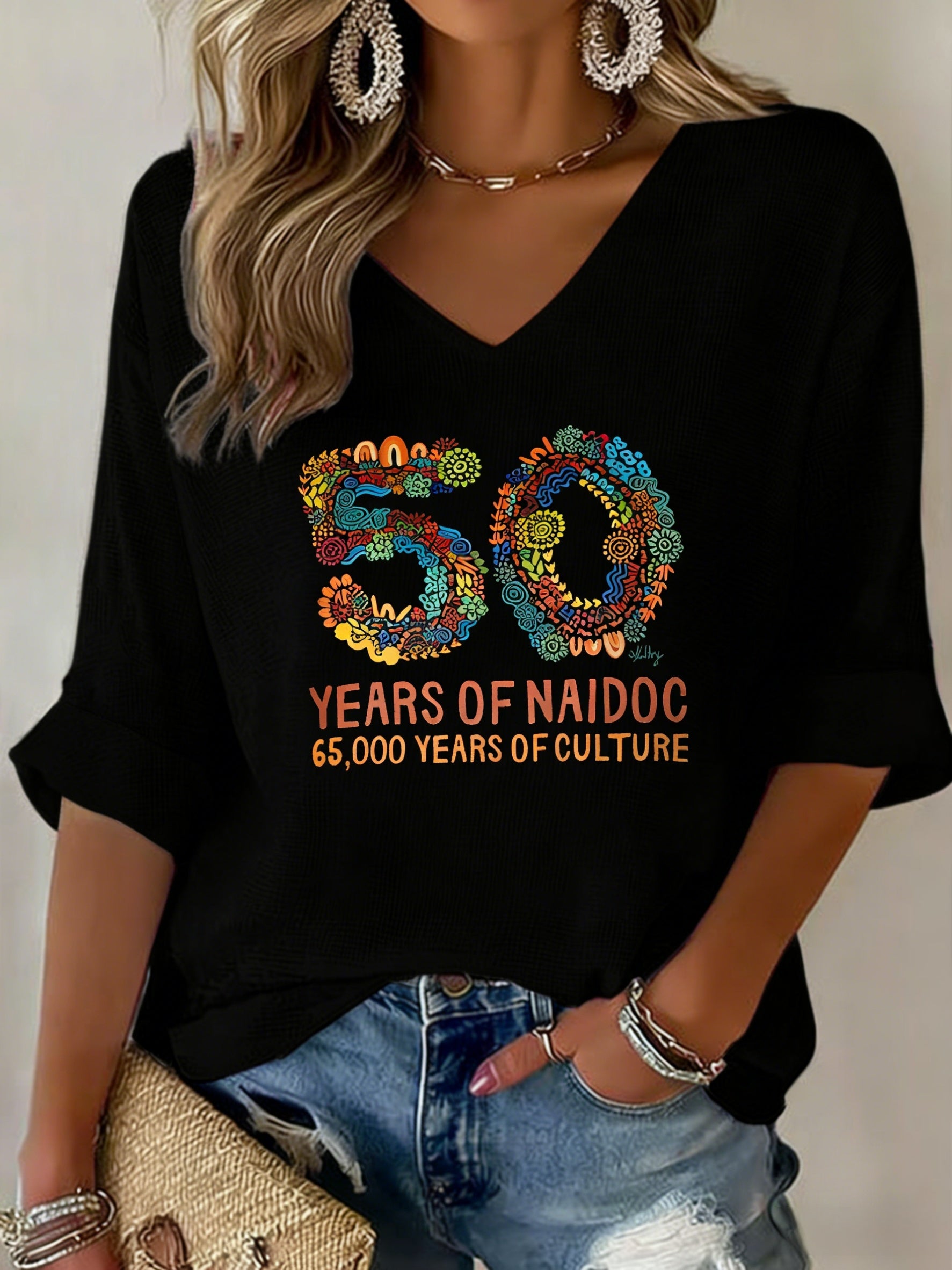 Women's AU Aboriginal Art NAIDOC Week Printed V-neck Top