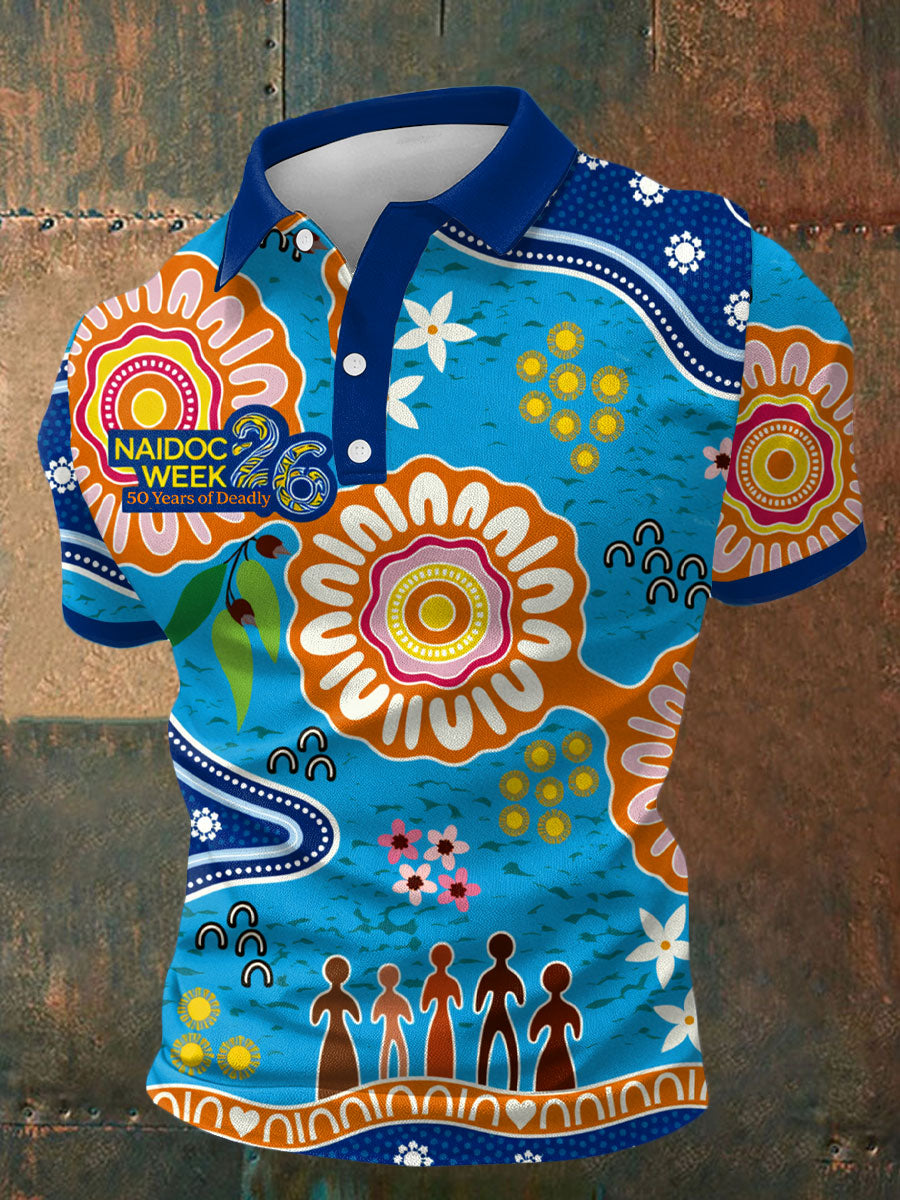 Men's AU Aboriginal Art NAIDOC Week 50 Years of Deadly Printed Casual Tops