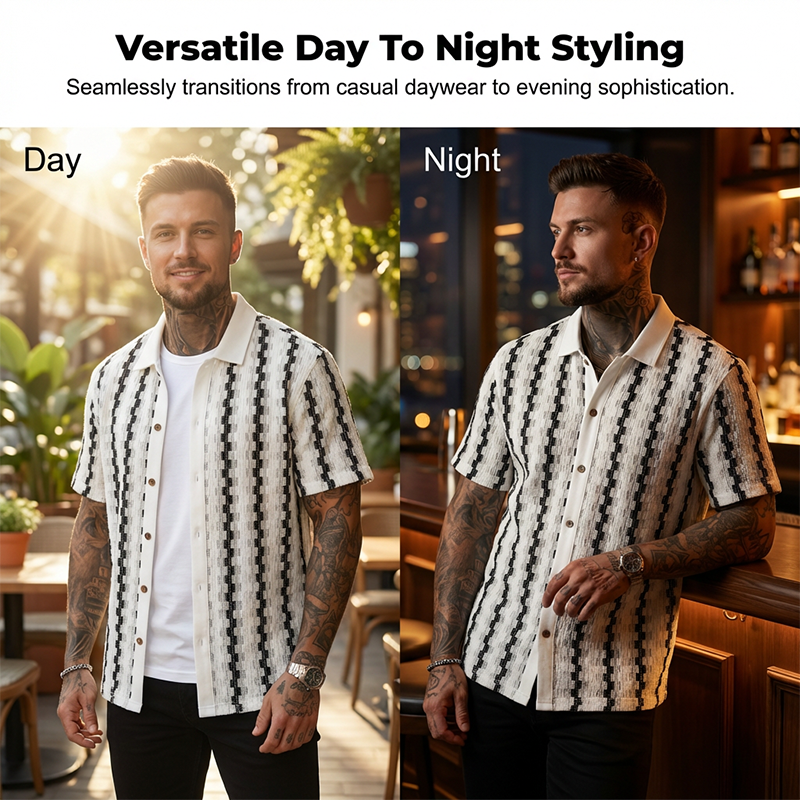 Men's Short Sleeve Retro Geometric Knit Shirt【BUY 2 GET FREE SHIPPING】