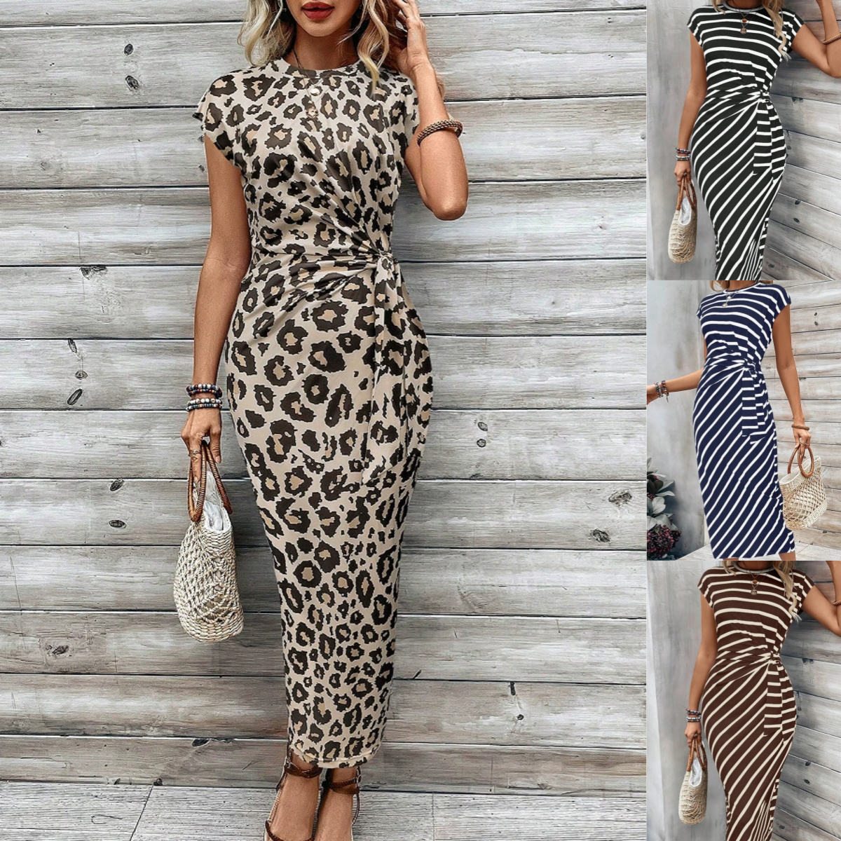 🎁New arrival 55% OFF💥Women's Leopard Print Knot Bodycon Elegant Dress