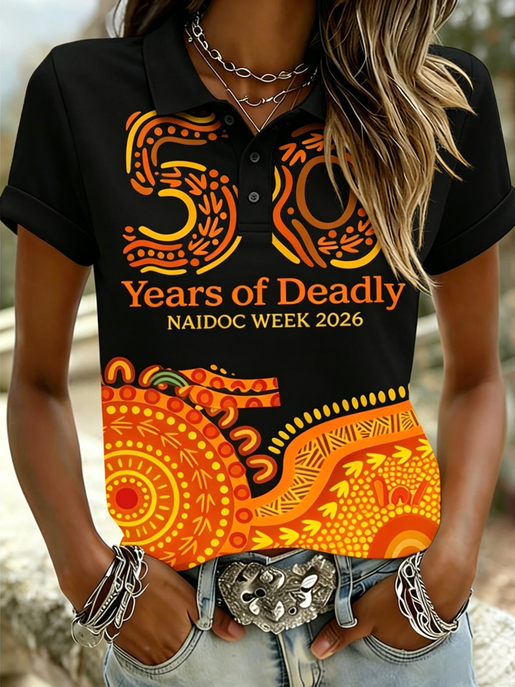 Women's AU Aboriginal Art NAIDOC Week Printed Short-Sleeve Polo Shirt