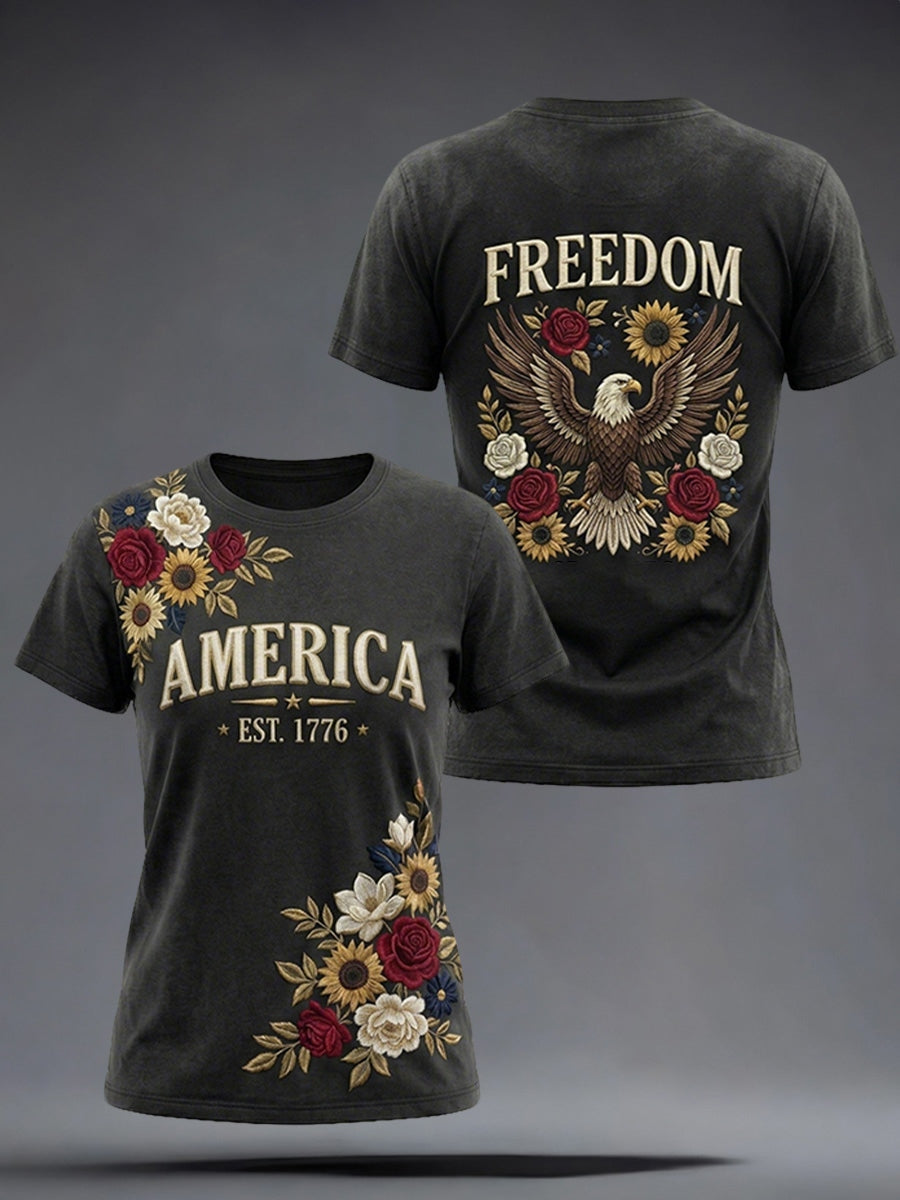 Men's American inspired Floral Embroidery Pattern T-Shirt