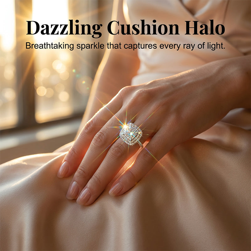 Brilliant Double Halo Square Ring for Women