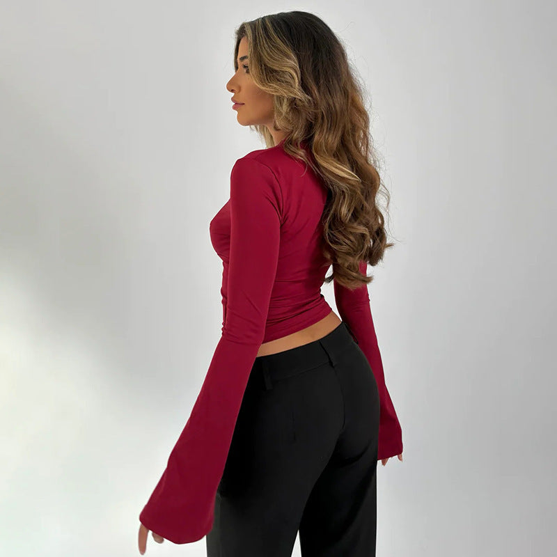 🌷Spring Hot Sale 49% OFF🍃Women’s Elegant Deep V-Neck Lace Trim Flared Sleeve Top