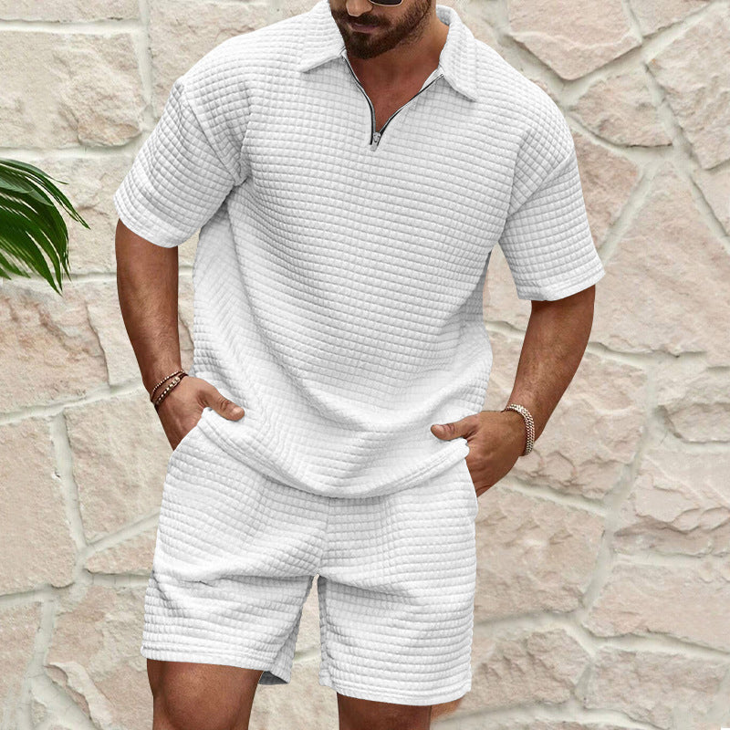 Men's Solid Color Short Sleeve Top & Shorts Set