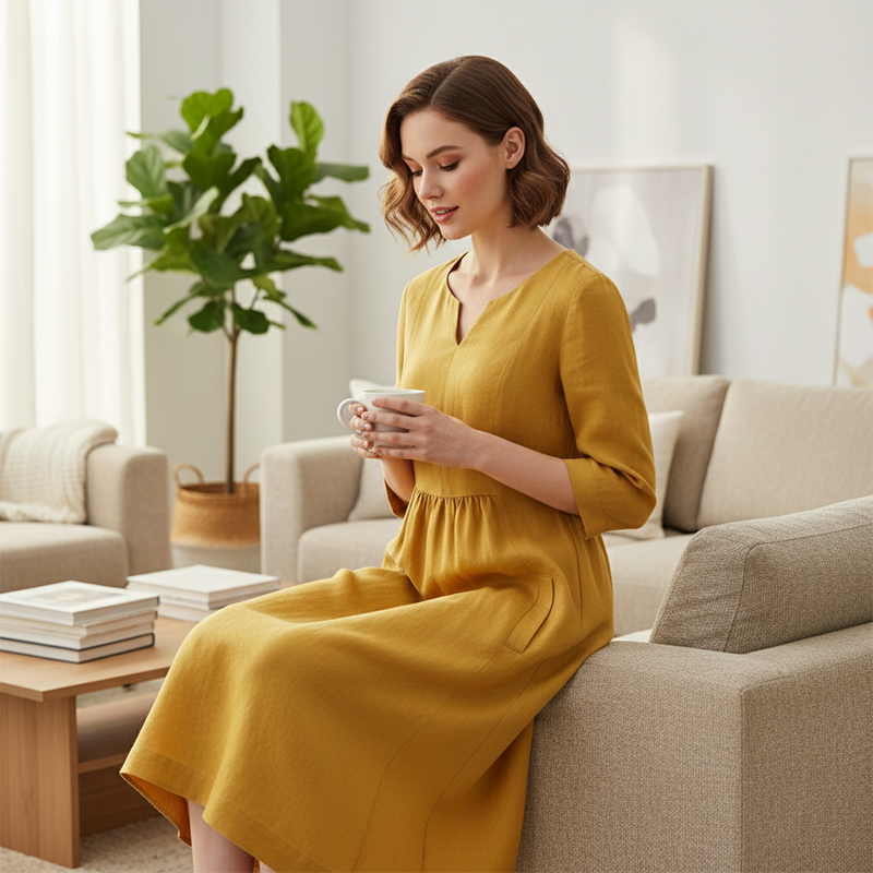 🔥🎁New arrival 50% OFF💥✨💖 V-Neck & 3/4 Sleeve Casual Dress with Pockets – Effortless Style & Comfort for Every Day 👗