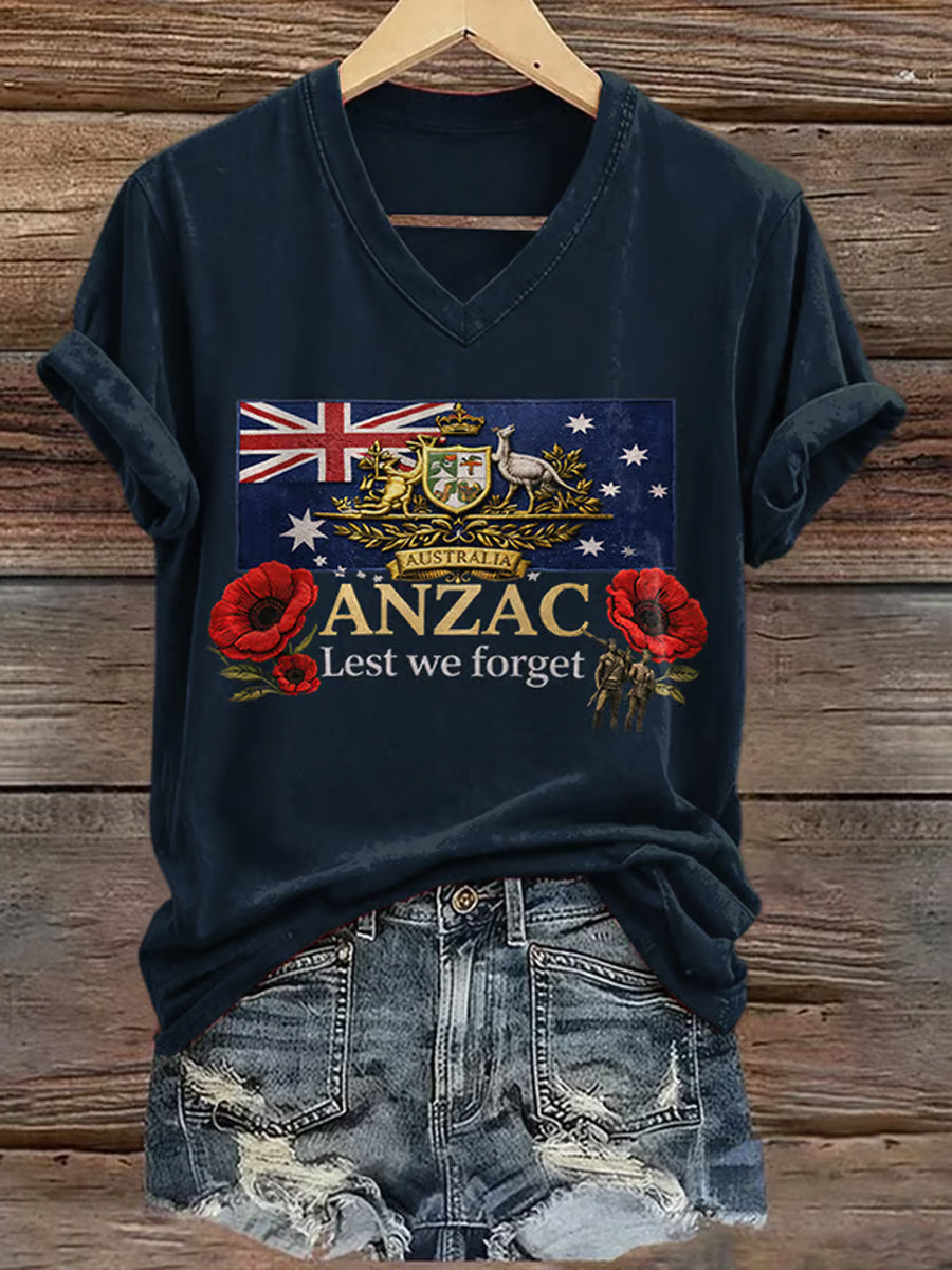 Women's Australia Anzac Day Lest We Forget Print Short Sleeve T-shirt
