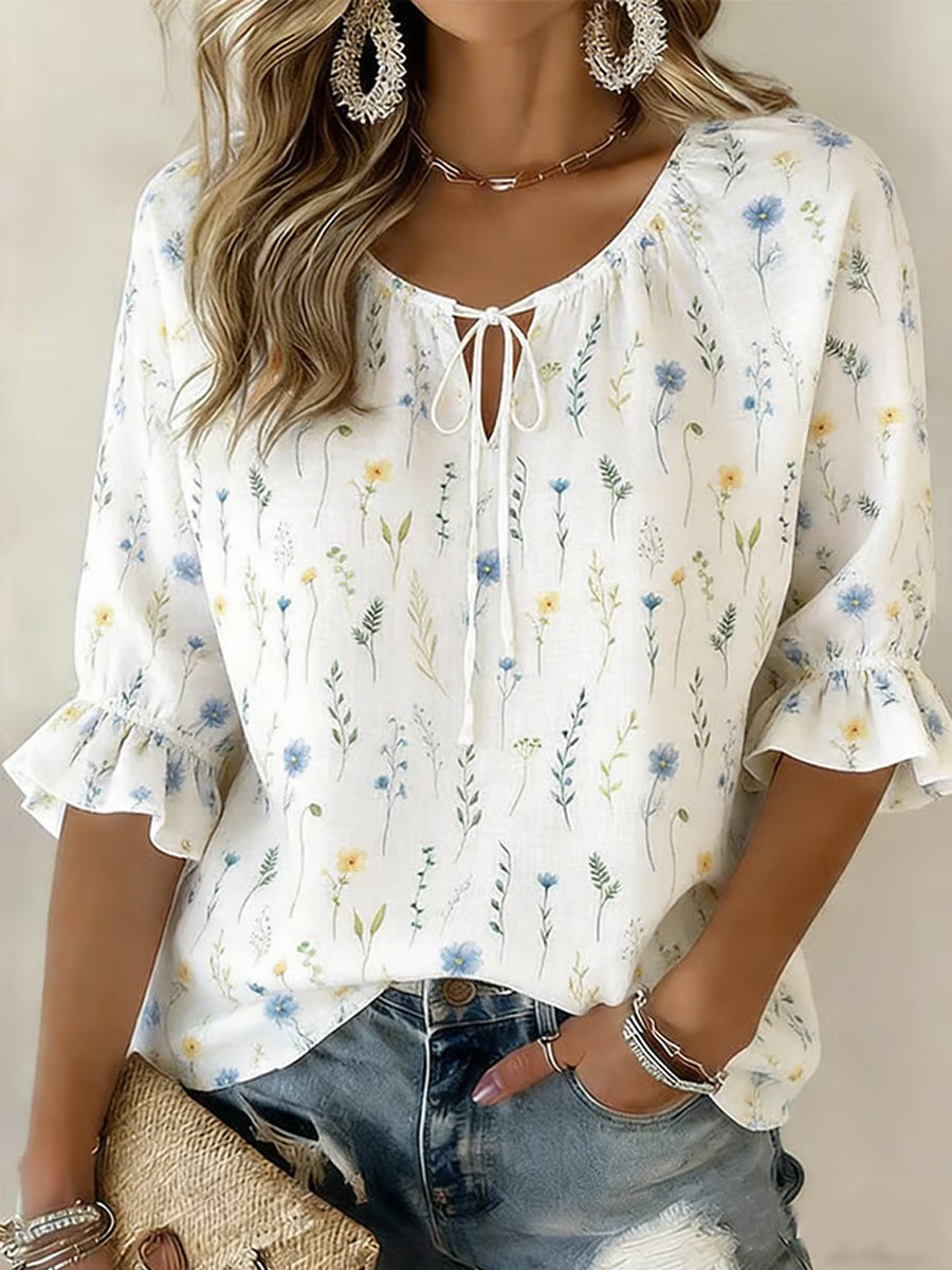 Women's Casual Elegant Floral Print Casual Half-Sleeve Shirt