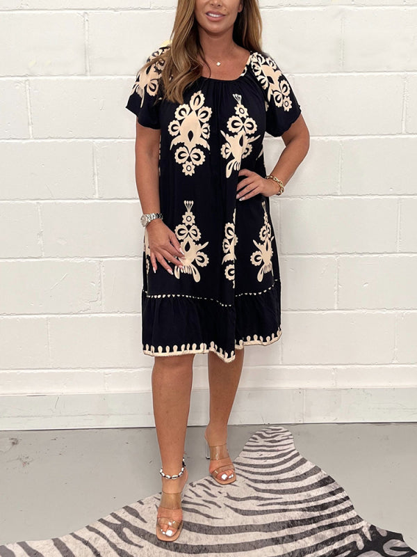 🌸Spring Specials  49%OFF🌸Geometric Pattern Multi Print Square Neck Dress